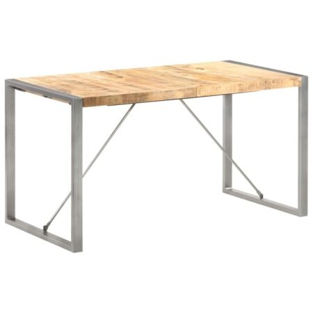 Spisebord 140 × 70 × 75 cm i massivt ru mangotræ med stålben