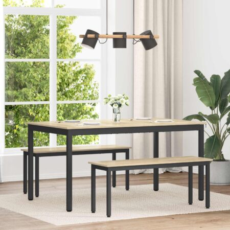 Spisebord 150 × 78 × 75 cm - metalramme og trælook, rektangulært
