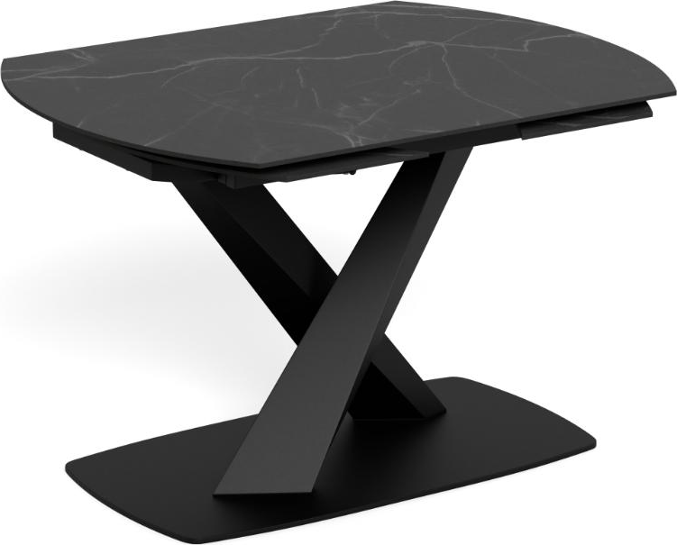 Spisebord Signature Novelle, ovalt 180x90 cm, mat sort Perla-keramik bordplade, X-stel i pulverlakeret stål, rotationsudtræk Spisebord Signature Novelle, ovalt 180x90 cm, mat sort Perla-keramik bordplade, X-stel i pulverlakeret stål, rotationsudtræk