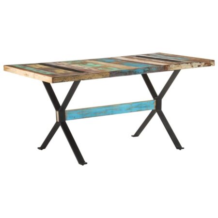 Spisebord i massivt genbrugstræ - 160 × 80 × 76 cm, industriel stil