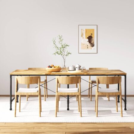 Spisebord i massivt mangotræ 240 cm - industrielt med hjul