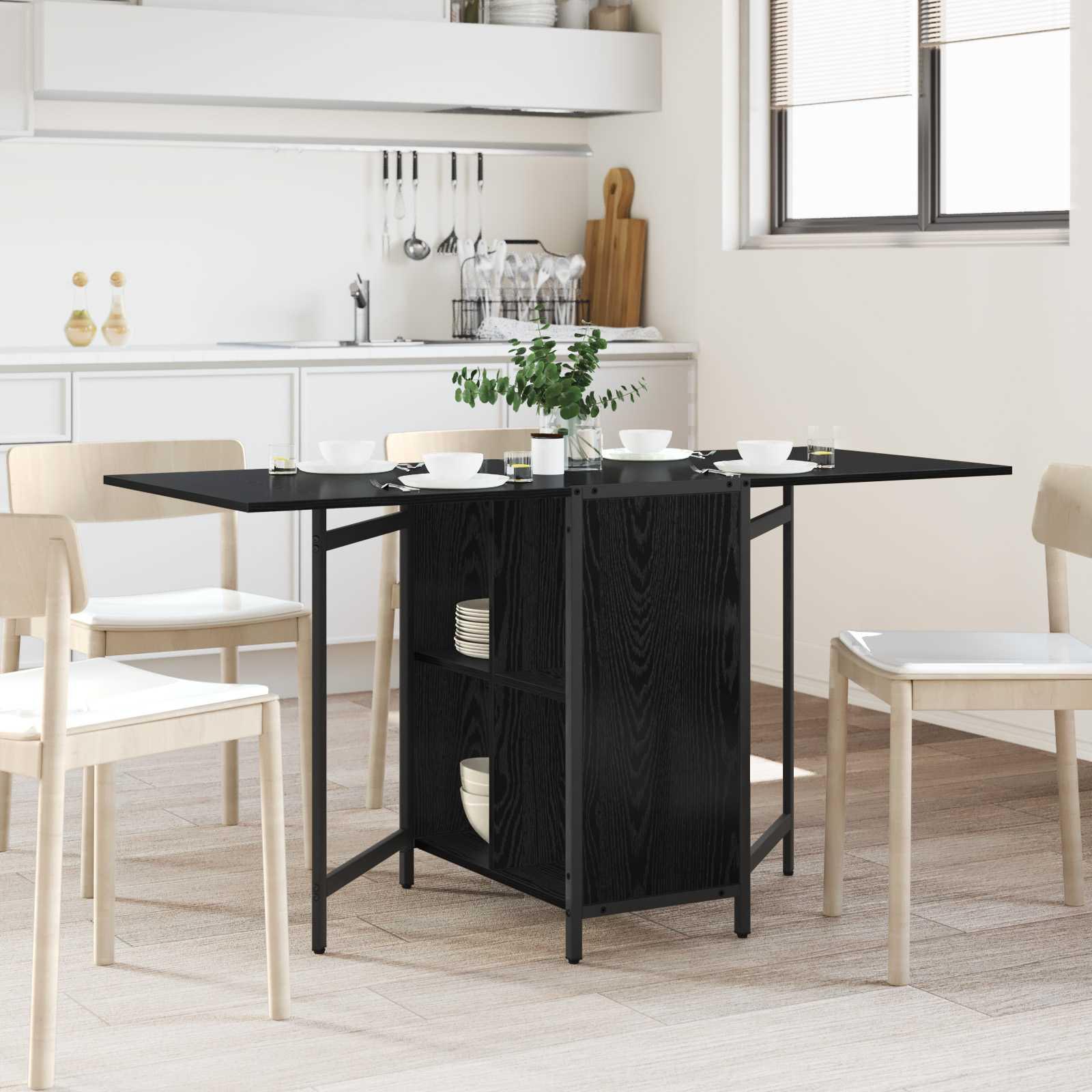 Spisebord med udtræk 144 × 60 × 75 cm - konstrueret træ i sort eg, rektangulært Spisebord med udtræk 144 × 60 × 75 cm - konstrueret træ i sort eg, rektangulært