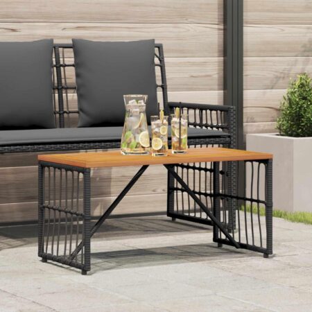 Udendørs havebord i sort 80 x 40 x 40 cm med akacietræ og polyrattan