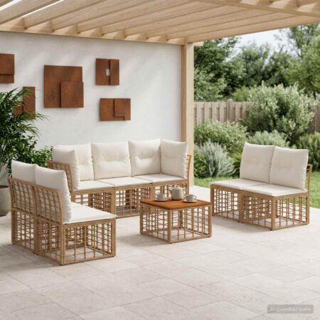 Udendørs sofagruppe 8 stk. i polyrattan med bord - naturlig og cremehvid