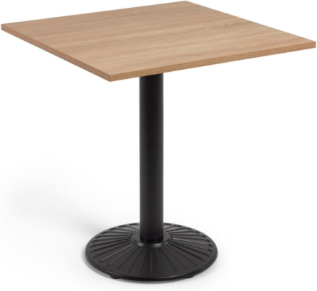 Barbord Kave Home Tiaret - H74 B69,5 L69,5 cm, melamin bordplade, mat sort stålfod, lys natur