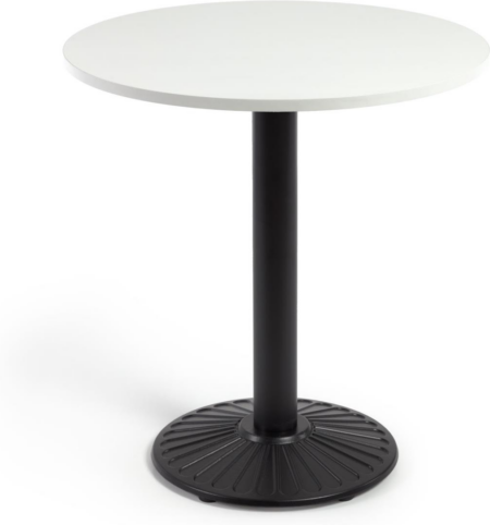 Barbord/højbord Kave Home Tiaret rund Ø69,5 cm H74 cm hvid - spånplade melamin bordplade, pulverlakeret stålfod