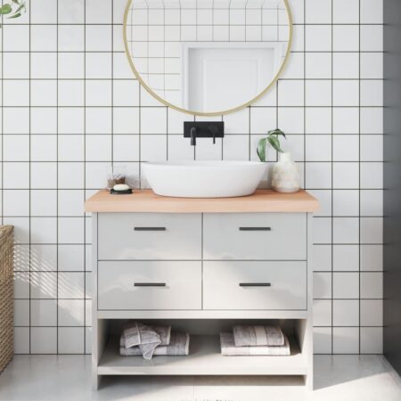 Bordplade til badeværelse 100 x 30 x 2-6 cm massivt egetræ ubehandlet