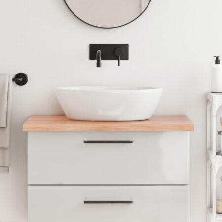 Bordplade til badeværelse i massivt egetræ 80×50×(2-4) cm - lysebrun