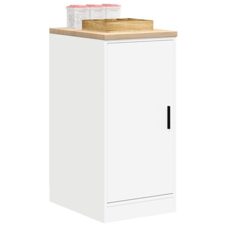 Garageopbevaringsskab - hvid 40×51×85 cm med bordplade i massivt fyrretræ