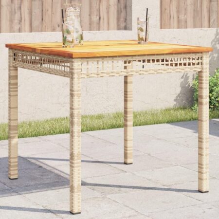 Havebord 80×80×75 cm i polyrattan og akacietræ - beige/brun