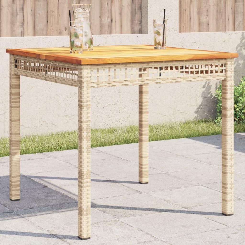 Havebord 80×80×75 cm i polyrattan og akacietræ - beige/brun Havebord 80×80×75 cm i polyrattan og akacietræ - beige/brun