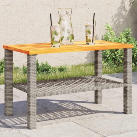 Havebord i polyrattan med akacietræ - grå/brun 70 × 38 × 42 cm