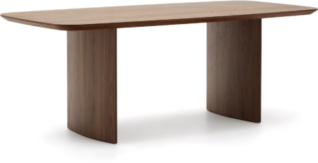 Kave Home Litto spisebord - mørk valnødefinér, dobbelte piedestalfødder, plads til 6 200x100 cm