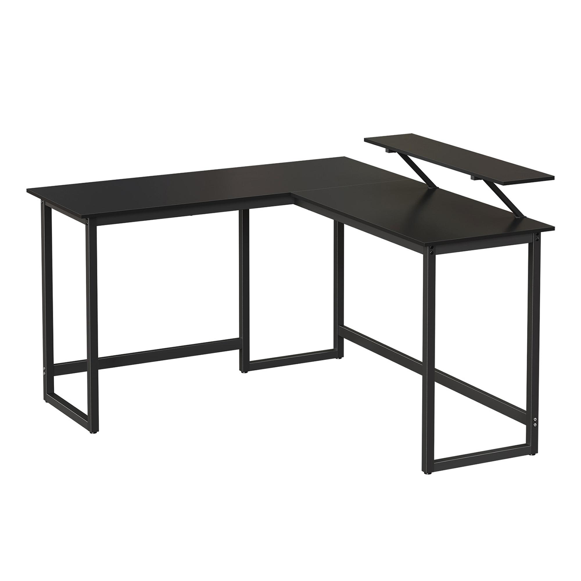 L-formet skrivebord med monitorhylde - hjørneskrivebord til hjemmekontor, pladsbesparende, sort L-formet skrivebord med monitorhylde - hjørneskrivebord til hjemmekontor, pladsbesparende, sort
