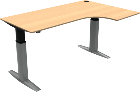 L-formet to-bens hæve-/sænkebord ZenNord ElevateLine - sit/stand bord i bøg/sølv, højdejusterbart 68-120 cm, 180x120 cm
