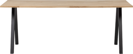 Plankebord WOOOD Tablo Square spisebord, massiv egetræ, natur, 220x90x75 cm, sorte metalben