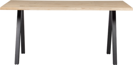 Plankebord WOOOD Tablo spisebord i ubehandlet massivt egetræ natur 180x90 cm med sorte metalben