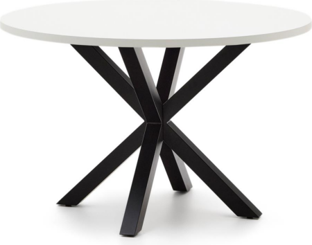 Rundt spisebord Kave Home Argo Ø120 cm hvid melamin/sort stålben