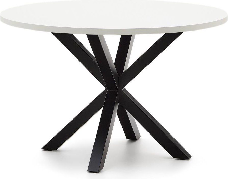 Rundt spisebord Kave Home Argo Ø120 cm hvid melamin/sort stålben Rundt spisebord Kave Home Argo Ø120 cm hvid melamin/sort stålben
