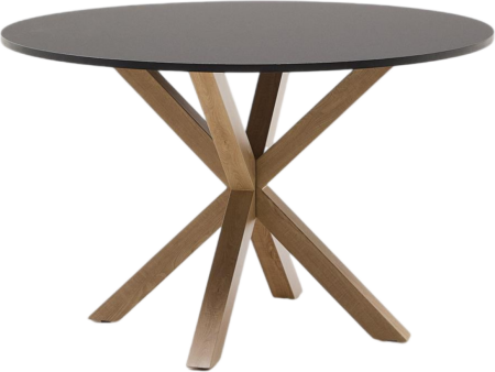Rundt spisebord Kave Home Argo Ø120 cm sort/natur, MDF & stålben