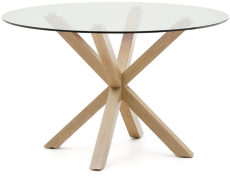 Rundt spisebord Kave Home Argo - nordisk moderne design i hærdet glas og naturtræ Ø119 cm