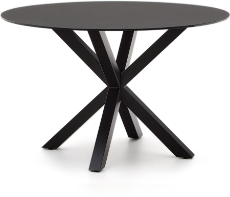 Rundt spisebord Kave Home Arya Ø120 x H74,2 cm sort stål og hærdet glas