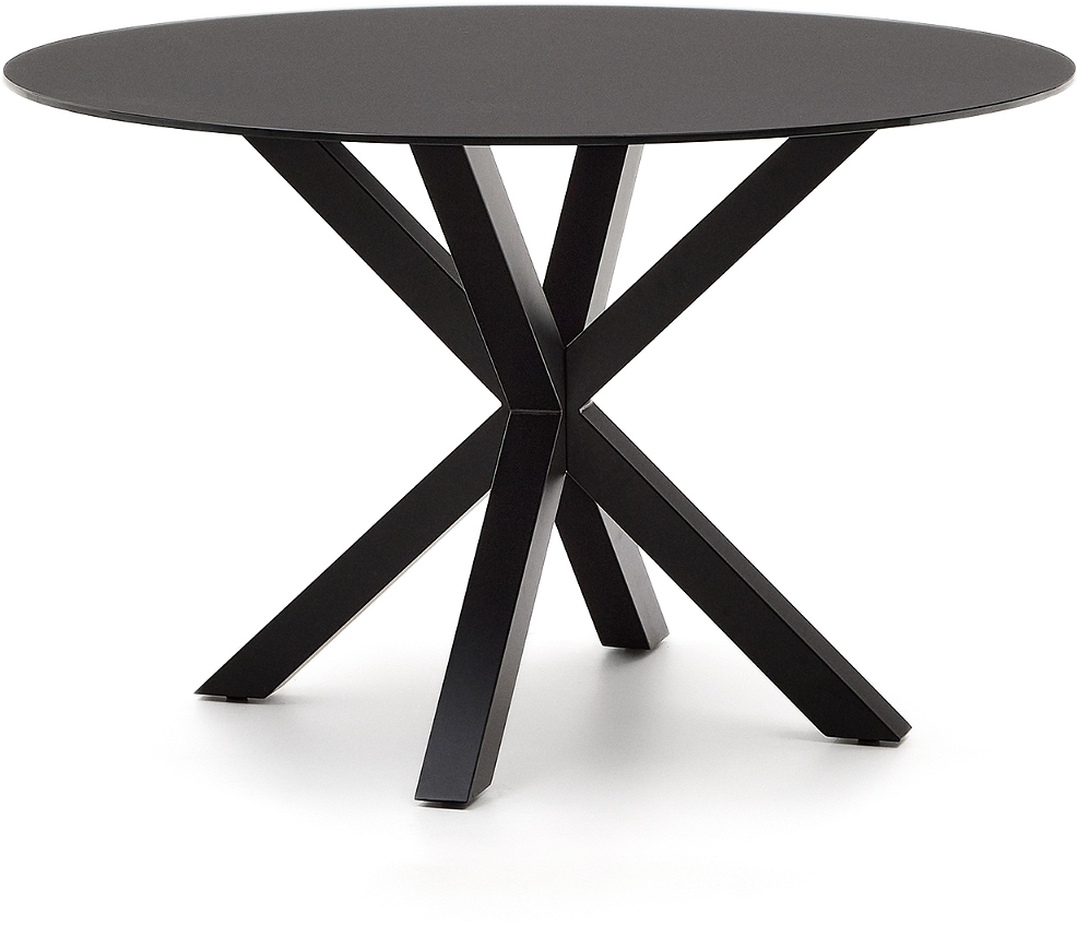 Rundt spisebord Kave Home Arya Ø120 x H74,2 cm sort stål og hærdet glas Rundt spisebord Kave Home Arya Ø120 x H74,2 cm sort stål og hærdet glas