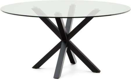 Rundt spisebord Kave Home Arya Ø150 cm hærdet glas og stål sort stel moderne design