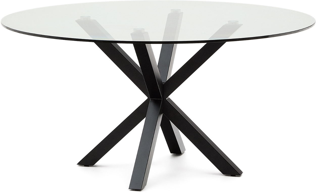 Rundt spisebord Kave Home Arya Ø150 cm hærdet glas og stål sort stel moderne design Rundt spisebord Kave Home Arya Ø150 cm hærdet glas og stål sort stel moderne design