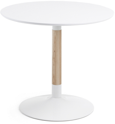 Rundt spisebord Kave Home Trick hvidlakeret med asketræsfod nordisk moderne Ø90 x H75 cm