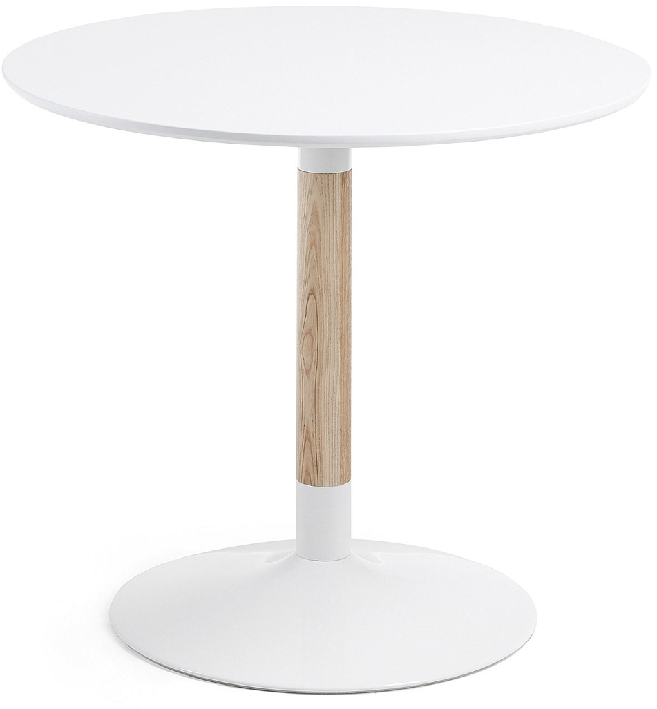 Rundt spisebord Kave Home Trick hvidlakeret med asketræsfod nordisk moderne Ø90 x H75 cm Rundt spisebord Kave Home Trick hvidlakeret med asketræsfod nordisk moderne Ø90 x H75 cm