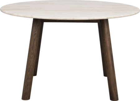 Rundt spisebord Rowico Taransay Ø125 cm beige travertin bordplade massivt egetræ FSC-certificeret