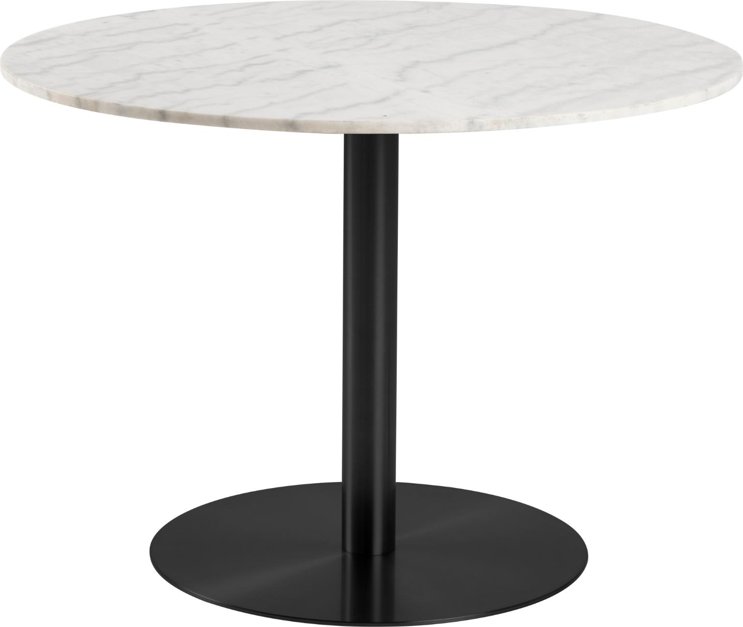Rundt spisebord Signature Ivelina i poleret hvid Guangxi-marmor og mat sort stål, Ø105 cm, H75 cm Rundt spisebord Signature Ivelina i poleret hvid Guangxi-marmor og mat sort stål, Ø105 cm, H75 cm