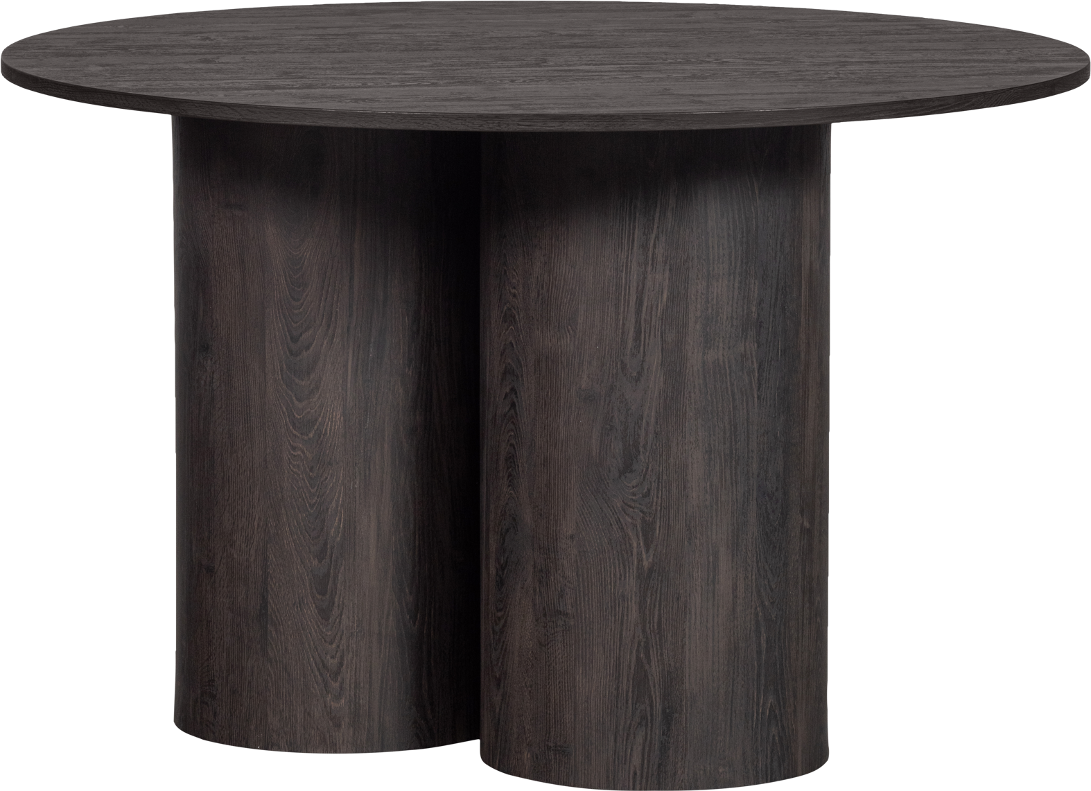 Rundt spisebord WOOOD Collection Oona Ø120 x H75 cm mørkebrun MDF synlig træstruktur til 4 personer Rundt spisebord WOOOD Collection Oona Ø120 x H75 cm mørkebrun MDF synlig træstruktur til 4 personer