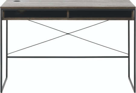 Skrivebord / arbejdsbord Nordique Design Rivoli - røget eg bordplade, sort metalstel, 120x60 cm