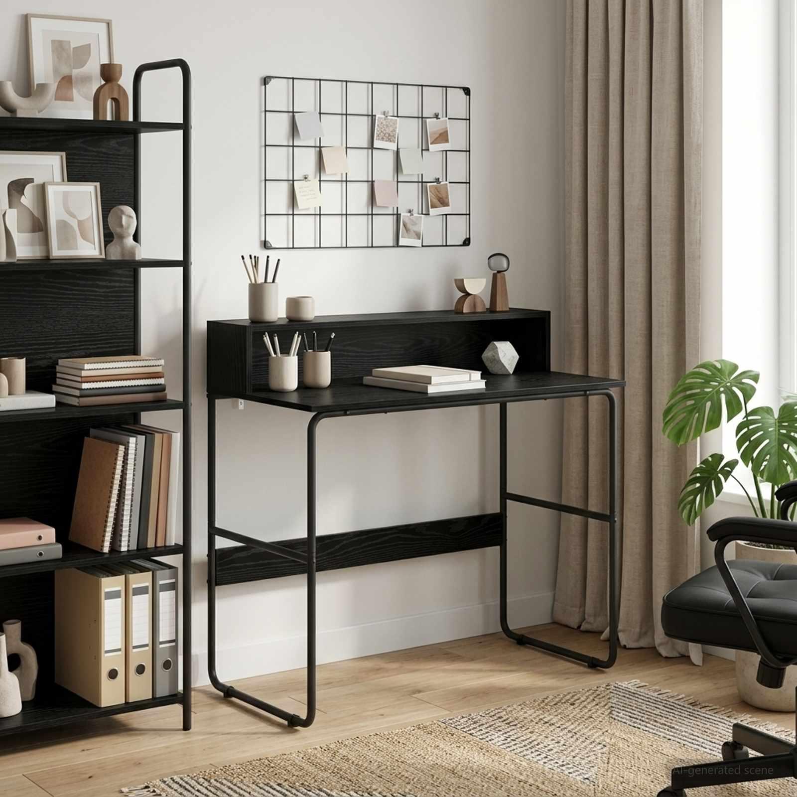 Skrivebord med opbevaring i sort eg 100 x 50 x 91 cm Skrivebord med opbevaring i sort eg 100 x 50 x 91 cm