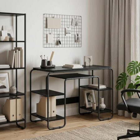 Skrivebord med opbevaring i sort eg 113,5 x 52 x 75,5 cm