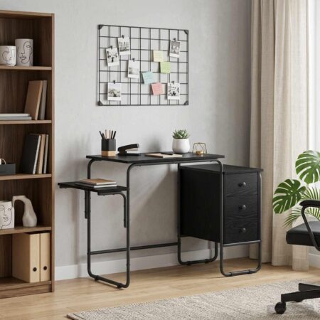 Skrivebord med opbevaring i sort eg 120 x 50 x 75 cm