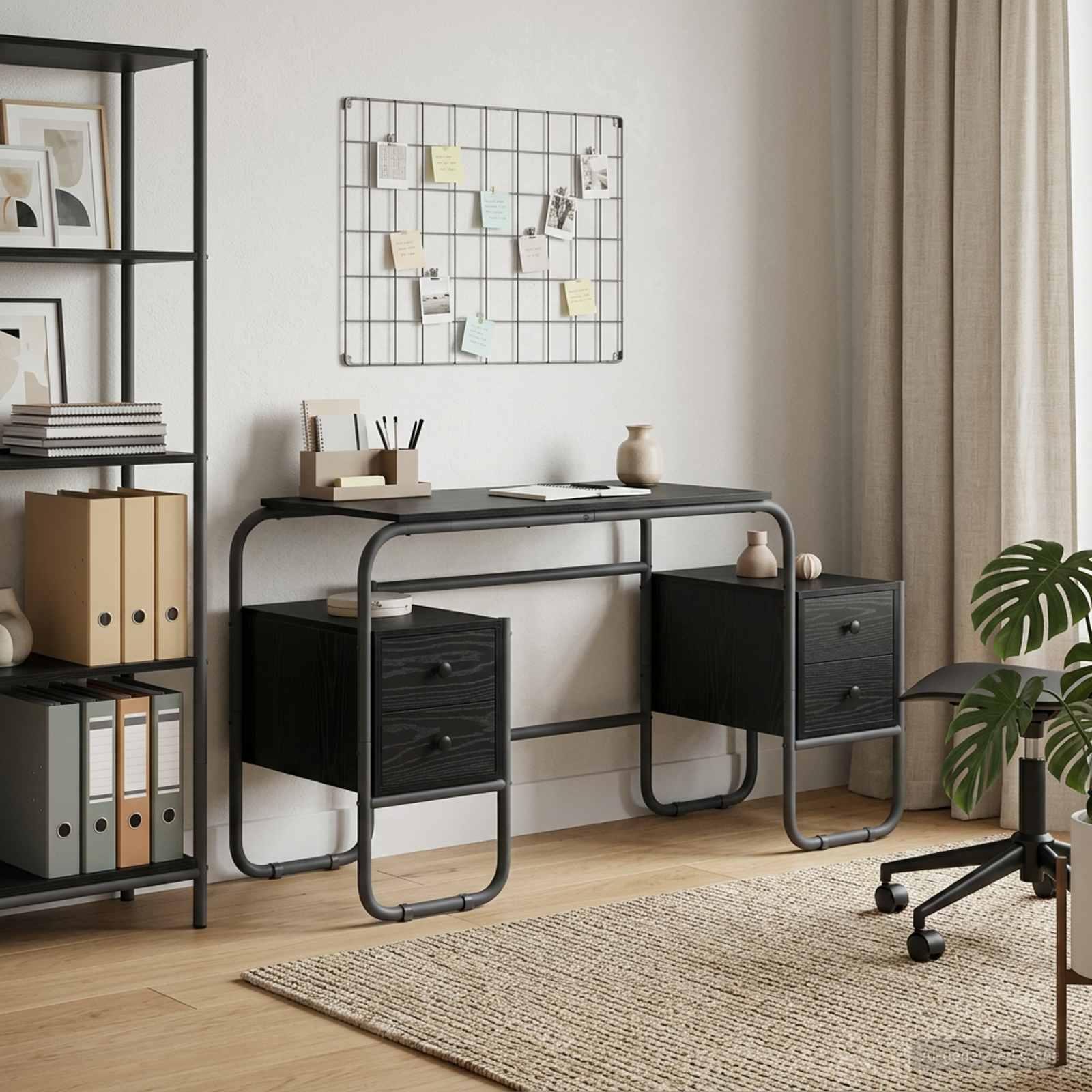 Skrivebord med opbevaring i sort eg 145 x 50 x 75 cm Skrivebord med opbevaring i sort eg 145 x 50 x 75 cm