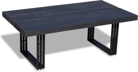 Sofabord OBUZI HayFay-Rail 120x70x45 cm mat sort massiv mangotræ med genanvendelige jernben, industrielt