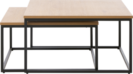 Sofabord indskudsbord Nordique Design CESURA, natur/sort, MDF bordplade og metalben, H40 cm, B68 - 75 x D68 - 75 cm