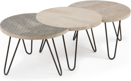 Sofabord kaffebord Kave Home Houp - mangotræ bordplade & sort pulverlakeret stålben, 134x61x39,5 cm