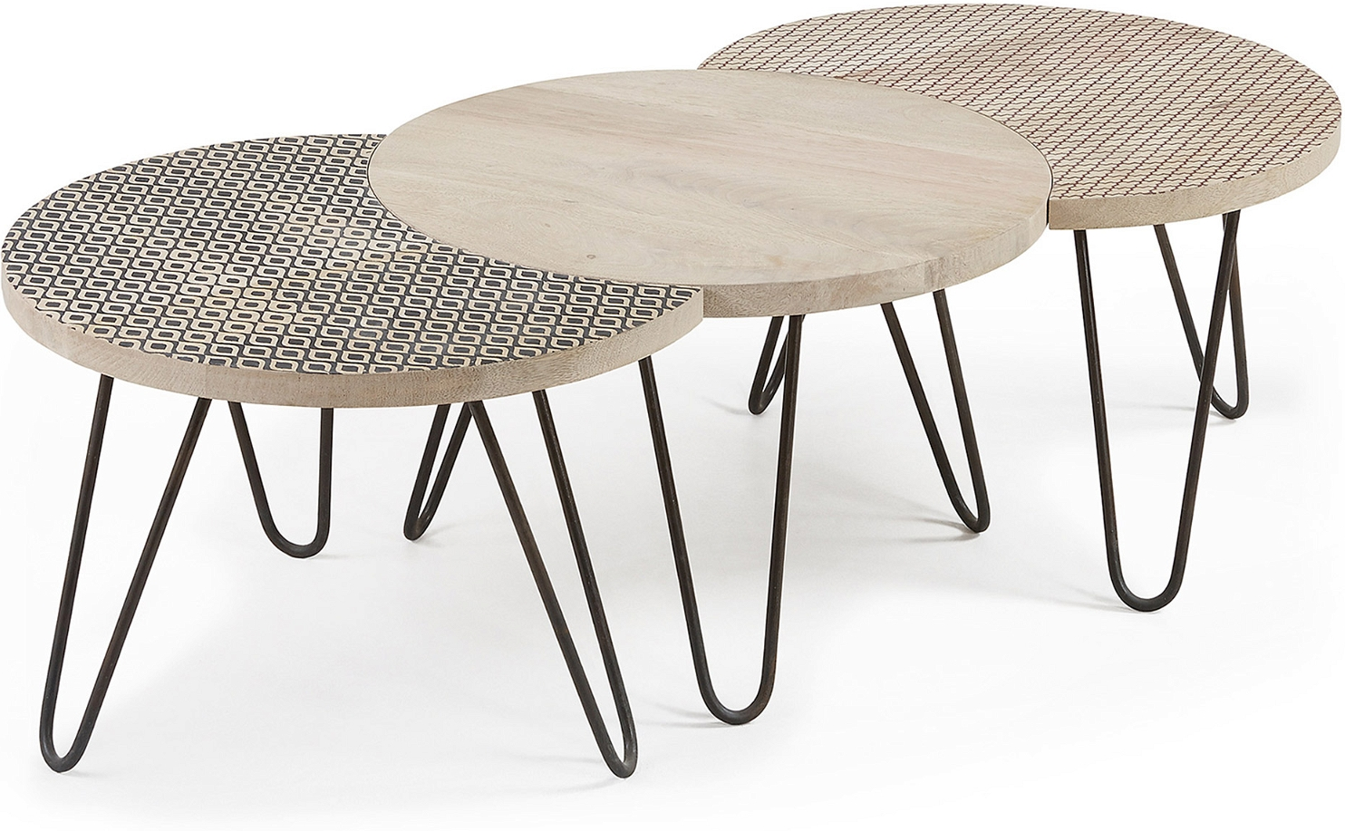 Sofabord kaffebord Kave Home Houp - mangotræ bordplade & sort pulverlakeret stålben, 134x61x39,5 cm Sofabord kaffebord Kave Home Houp - mangotræ bordplade & sort pulverlakeret stålben, 134x61x39,5 cm