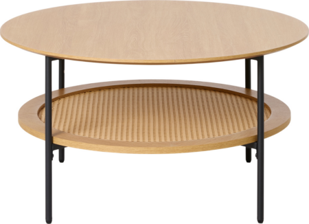 Sofabord/kaffebord Nordique Design PENSACOLA Ø80 H40 cm - MDF bordplade, metalben, natur/sort