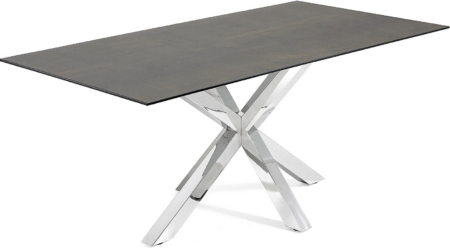 Spisebord Argo fra Kave Home - porcelæn og stål, 200x100 cm, grå/sølv