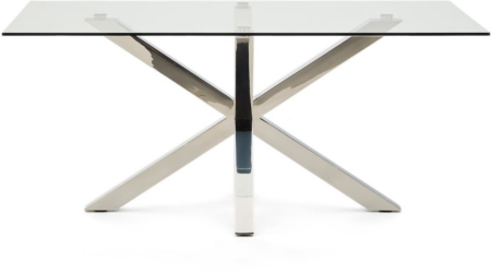 Spisebord Kave Home Argo 160x90x75 cm hærdet glas bordplade & rustfrit stålstel inkl. justerbare fødder moderne klart/sølv