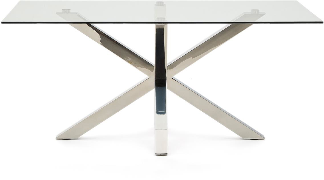 Spisebord Kave Home Argo 160x90x75 cm hærdet glas bordplade & rustfrit stålstel inkl. justerbare fødder moderne klart/sølv Spisebord Kave Home Argo 160x90x75 cm hærdet glas bordplade & rustfrit stålstel inkl. justerbare fødder moderne klart/sølv