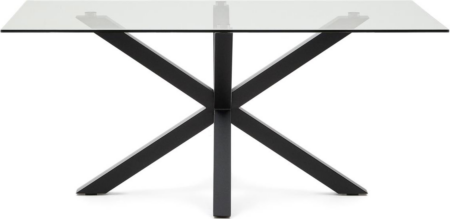 Spisebord Kave Home Argo 160x90x75 cm hærdet glas og sort pulverlakeret stålstel moderne design