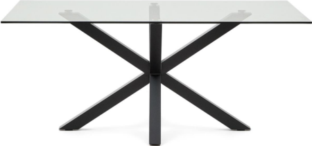 Spisebord Kave Home Argo 180x100 cm i klart hærdet glas og sort pulverlakeret stål til 8 personer