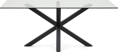 Spisebord Kave Home Argo 200x100x75 cm hærdet glas sort pulverlakeret stålstel